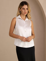 [Light Gray] SilkSilky-AU Sleeveless Lapel Collar Women's Shirt 005
