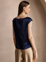 [Dark Blue] SilkSilky-AU Cap Sleeve Cowl Neck Women's T-Shirt 002