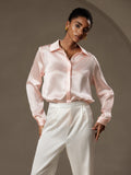 SilkSilky AU 19Momme Silk Long Sleeve Collar Women's Shirt Pink 004