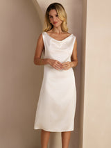 [White] SilkSilky-AU Sleeveless Cowl Neck Dress 006