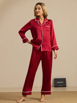 [Wine] SilkSilky-AU Long Sleeve Notch Collar Women's Pyjamas 001