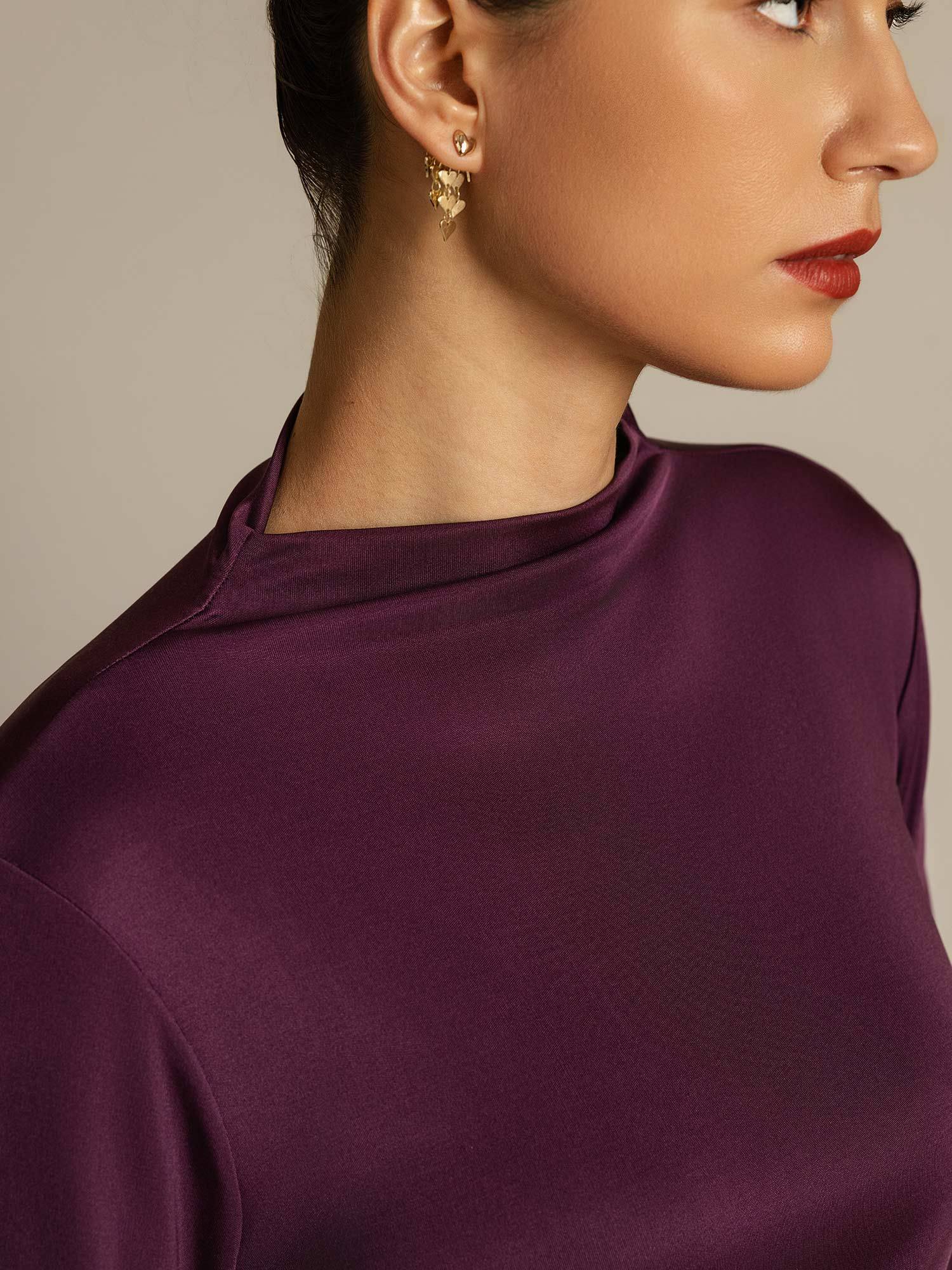 [Purple] SilkSilky-AU Pure Silk High Neck Women's T-Shirt 004