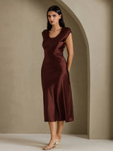 [Coffee] SilkSilky-AU Cap Sleeve Dress 008