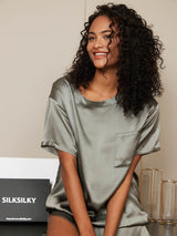 [Grayish Green] SilkSilky-AU Short Sleeve Round Neck Women's Pyjamas 005