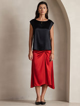 [Black] SilkSilky-AU Cap Sleeve Round Neck Women's T-Shirt 004