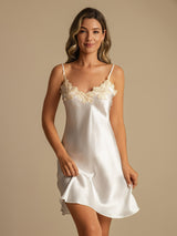 [White] SilkSilky-AU Sleeveless V Neck Nightgown 001