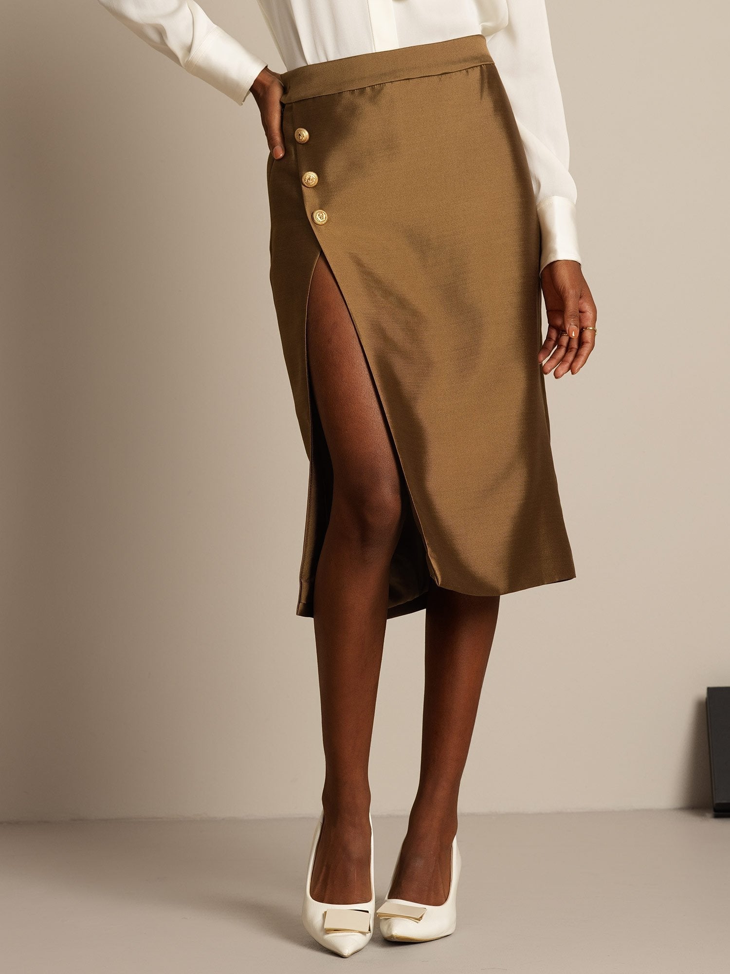 [Bronze] SilkSilky-AU 32Momme Wool Split Skirt 003,