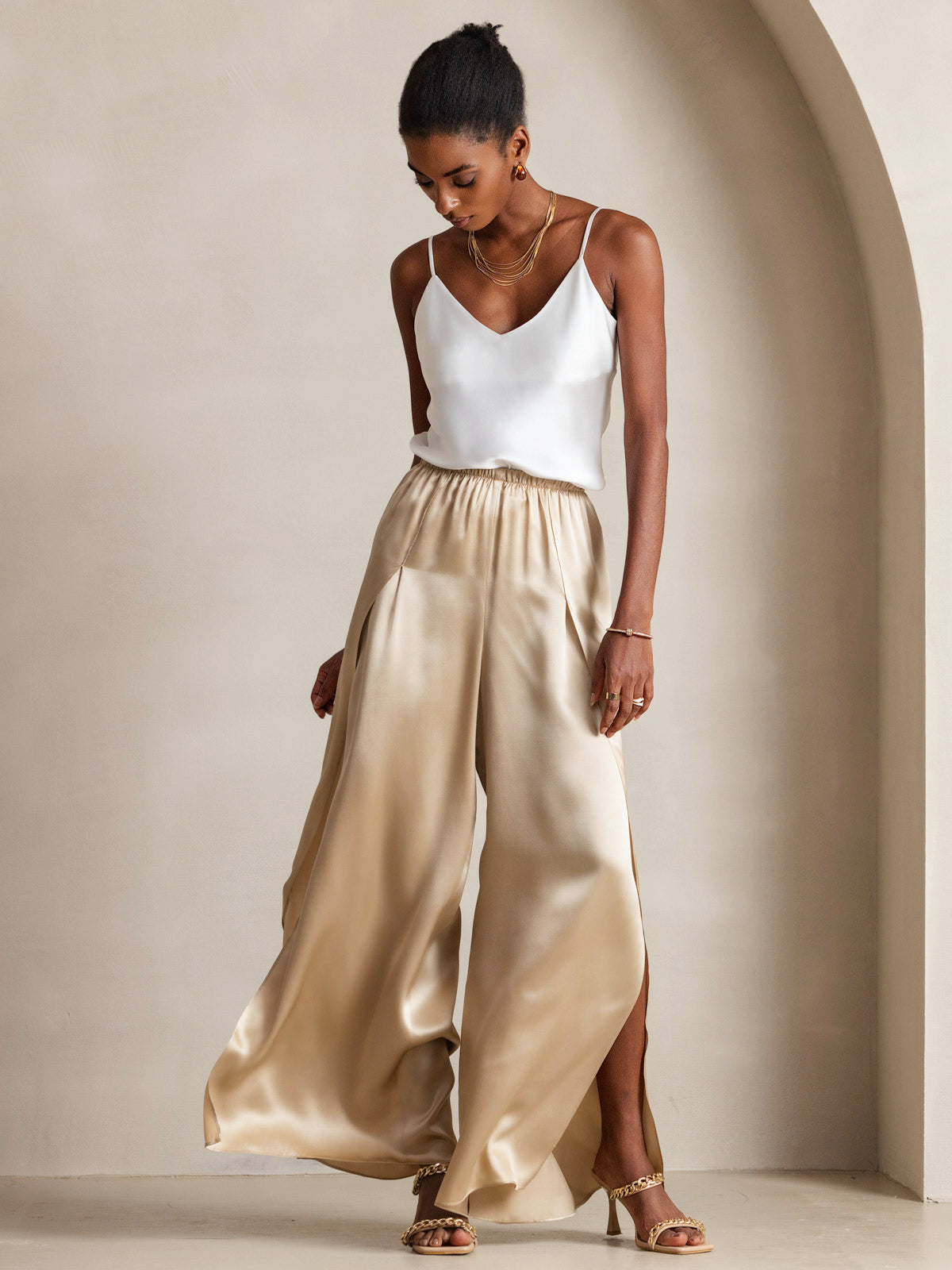 [White] SilkSilky-AU Pure Silk V Neck Camisole 005