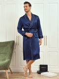 SilkSilky AU Pure Silk Long Sleeve Lapel Men's Dressing Gown DarkBlue 004