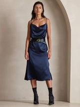[Dark Blue] SilkSilky-AU Spaghetti Strap Cowl Neck Camisole 001