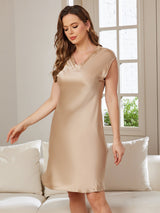 [Champagne] SilkSilky-AU Cap Sleeve V Neck Nightgown 004