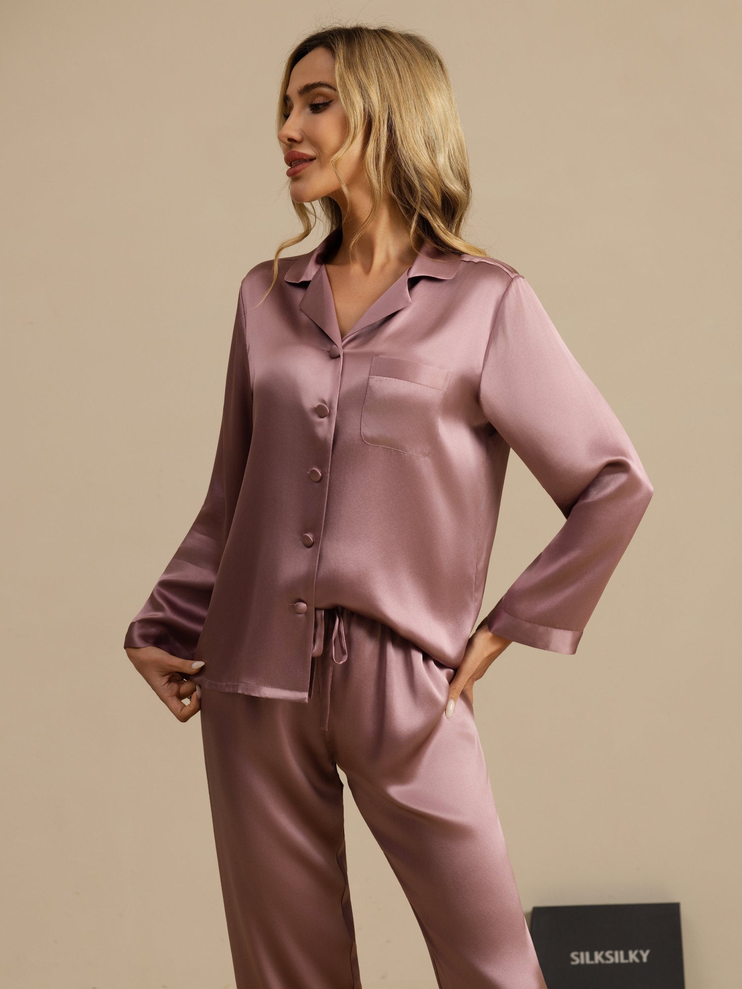 [Pale Mauve] SilkSilky-AU Long Sleeve Notch Collar Women's Pyjamas 004