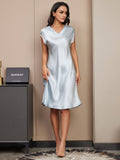 SilkSilky-AU Pure Silk Sleeveless V Neck Nightgown LightBlue 003