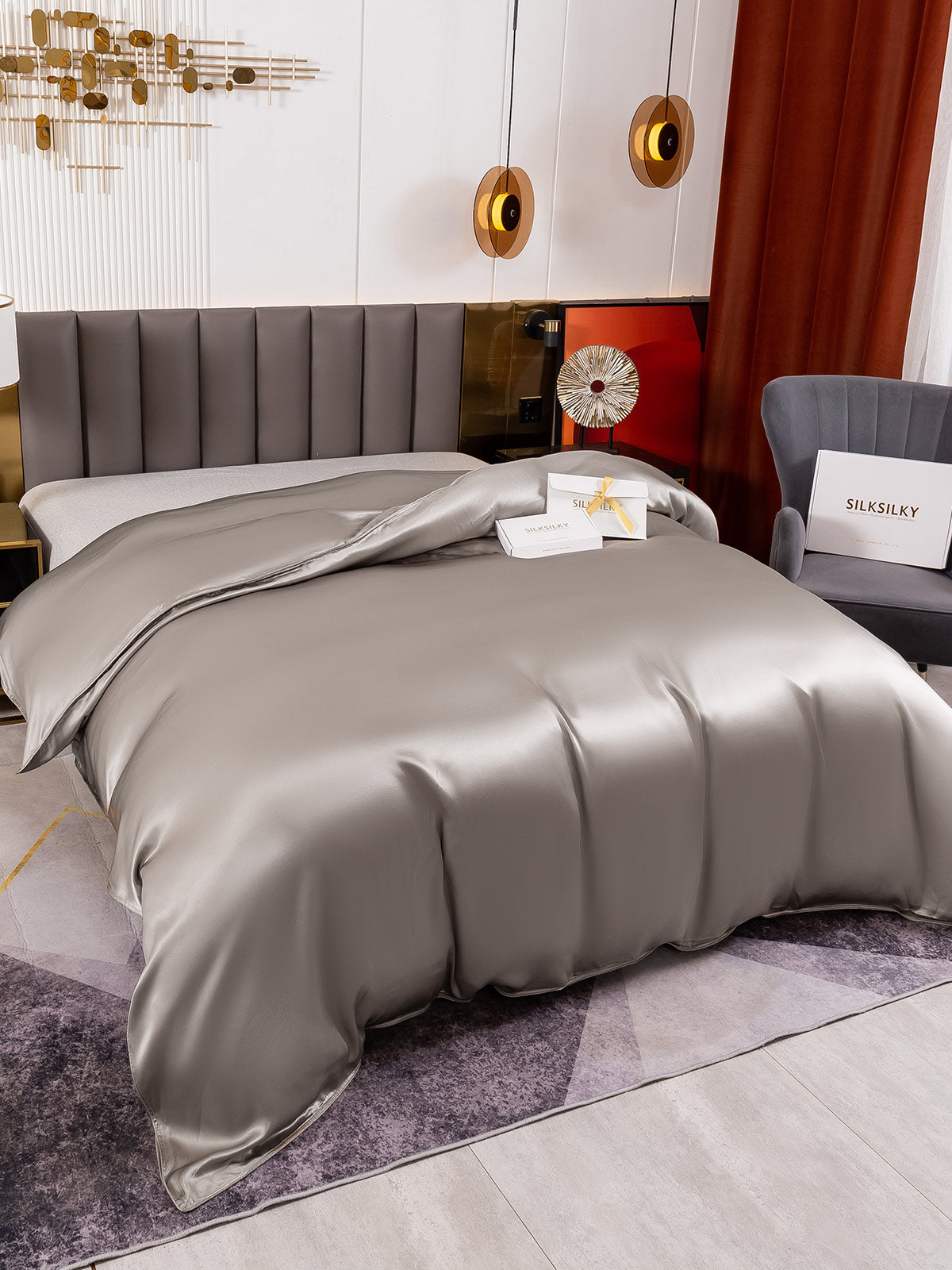 [Gray] SilkSilky-AU 19Momme Duvet Covers 001
