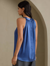 [Real Teal] SilkSilky-AU Sleeveless Halter Women's T-Shirt 002