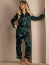[Emerald Zebra] SilkSilky-AU Long Sleeve Lapel Collar Women's Pyjamas 007