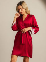 [Wine] SilkSilky-AU 3/4 Sleeve Women's Dressing Gown 003