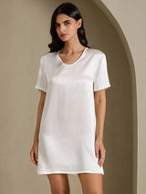 [White] SilkSilky-AU Half Sleeve V Neck Nightgown 001