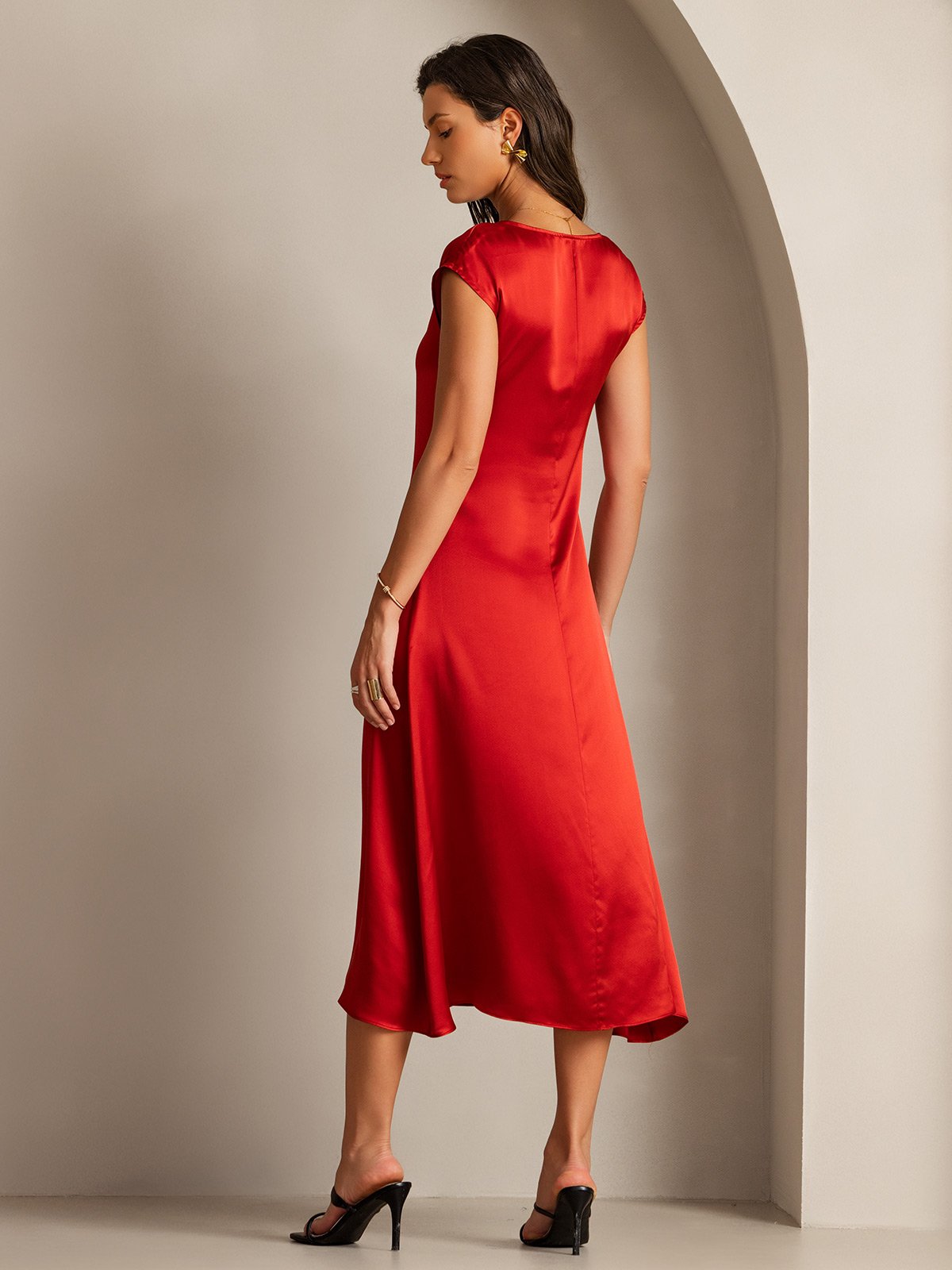 [Wine] SilkSilky-AU 19Momme Silk Sleeveless Round Neck Dress 002