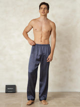 [Navy Ginkgo] SilkSilky-AU Men's Sleep Shorts 004