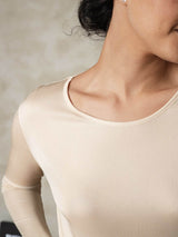 [Tan] SilkSilky-AU Long Sleeve Round Neck Women's Long Johns 005