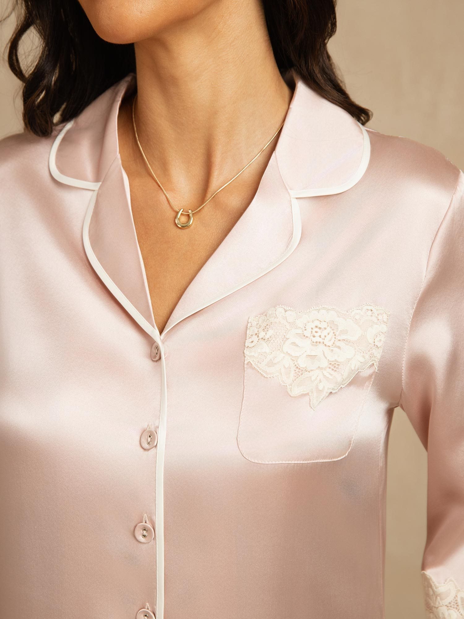 [Pink] SilkSilky-AU Pure Silk Lapel Collar Nightshirt 004