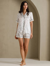 [White Leopard] SilkSilky-AU Short Sleeve Notch Collar Women's Pyjamas 006