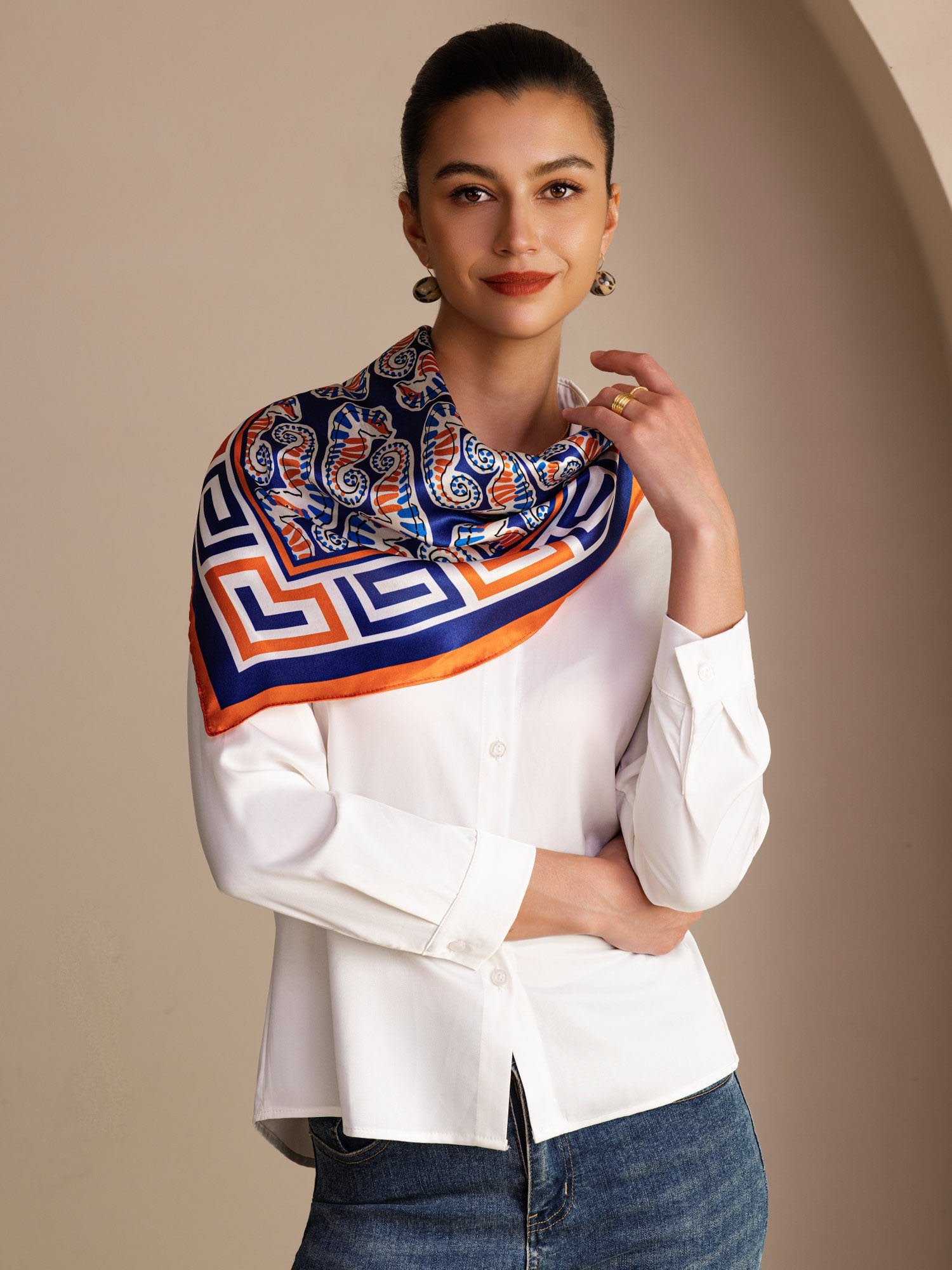 [Navy Seahorse] SilkSilky-AU Scarf 002