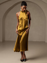 [Brown] SilkSilky-AU Sleeveless Tie Neck Dress 005