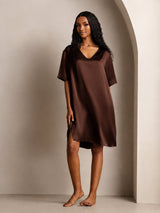 [Brown] SilkSilky-AU Half Sleeve V Neck Nightgown 003