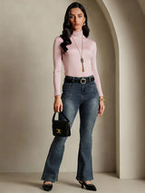 [Coral Pink] SilkSilky-AU Silk Jersey Long Sleeve Turtle Neck Women's T-Shirt 005