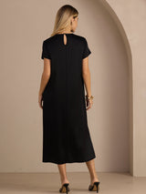 [Black] SilkSilky-AU Short Sleeve Crew Neck Dress 002