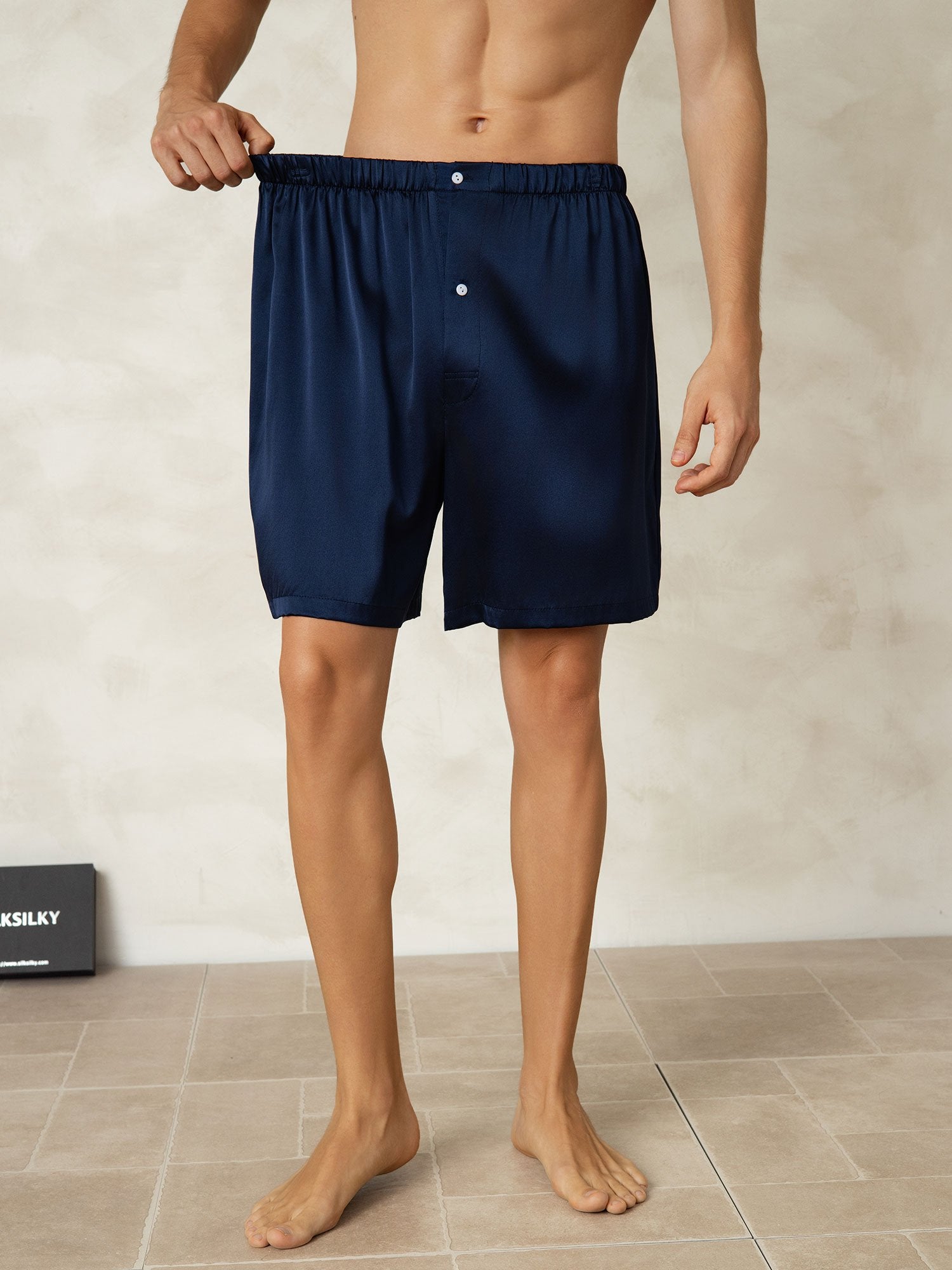 [DarkBlue] SilkSilky-AU Pure Silk Mens Sleep Bottoms 005