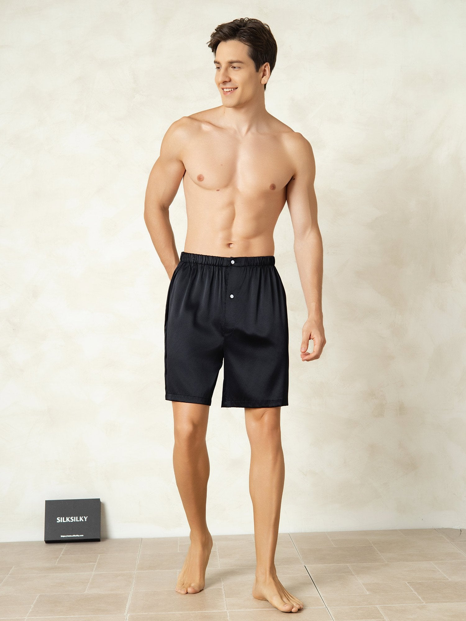 [Black] SilkSilky-AU Pure Silk Mens Sleep Bottoms 003