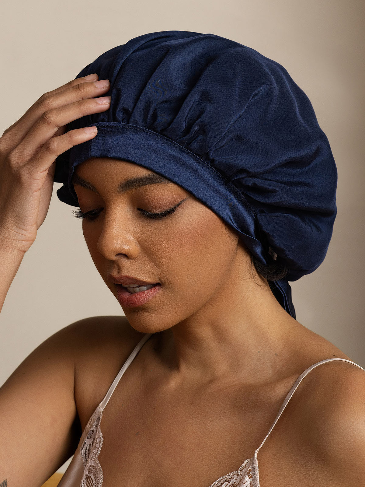 SilkSilky-AU Pure Silk Sleep Cap DarkBlue 002