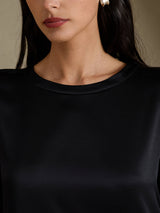 [Black] SilkSilky-AU 3/4 Sleeve Round Neck Dress 003