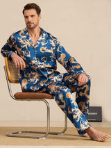 [Navy Dragon] SilkSilky-AU Long Sleeve Lapel Collar Men's Pyjamas 008