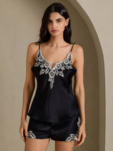 [Black] SilkSilky-AU Sleeveless V Neck Camisole Set 001