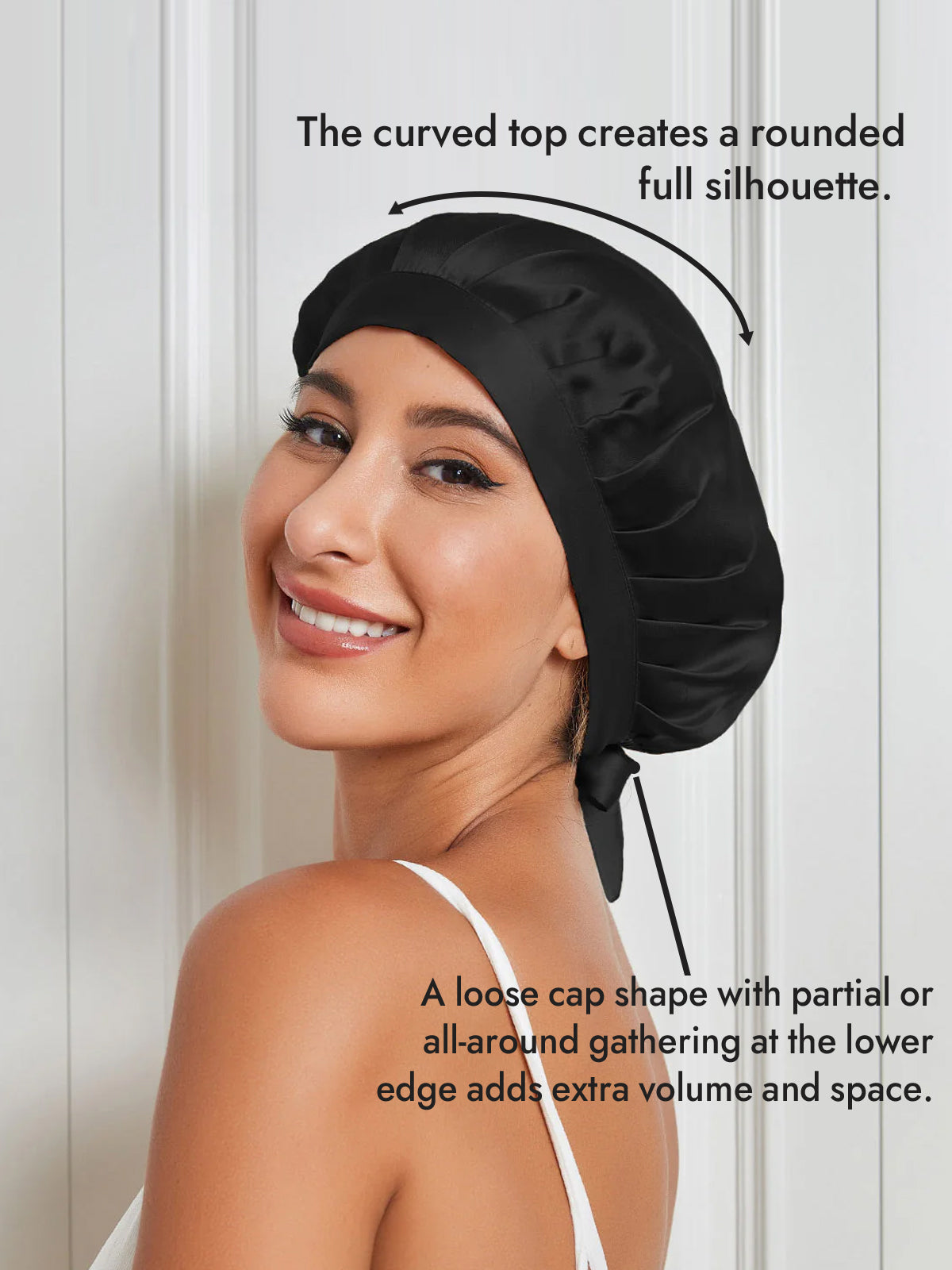 [Black] SilkSilky-AU Pure Silk Sleep Cap 003