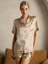 [Champagne] SilkSilky-AU Short Sleeve Lapel Collar Women's Pyjamas 003