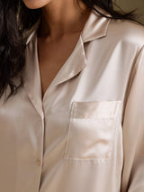 [Beige] SilkSilky-AU Long Sleeve Lapel Collar Nightshirt 004