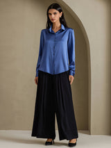 [Real Teal] SilkSilky-AU Long Sleeve Lapel Collar Women's Shirt 005
