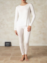 [White] SilkSilky-AU Long Sleeve Round Neck Women's Long Johns 001