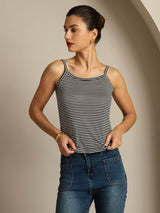 [Black Stripe] SilkSilky-AU Spaghetti Strap Square Neck Camisole 005
