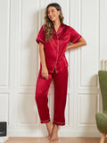 SilkSilky AU Pure Silk Short Sleeve Lapel Women's Pyjamas DarkRed 003