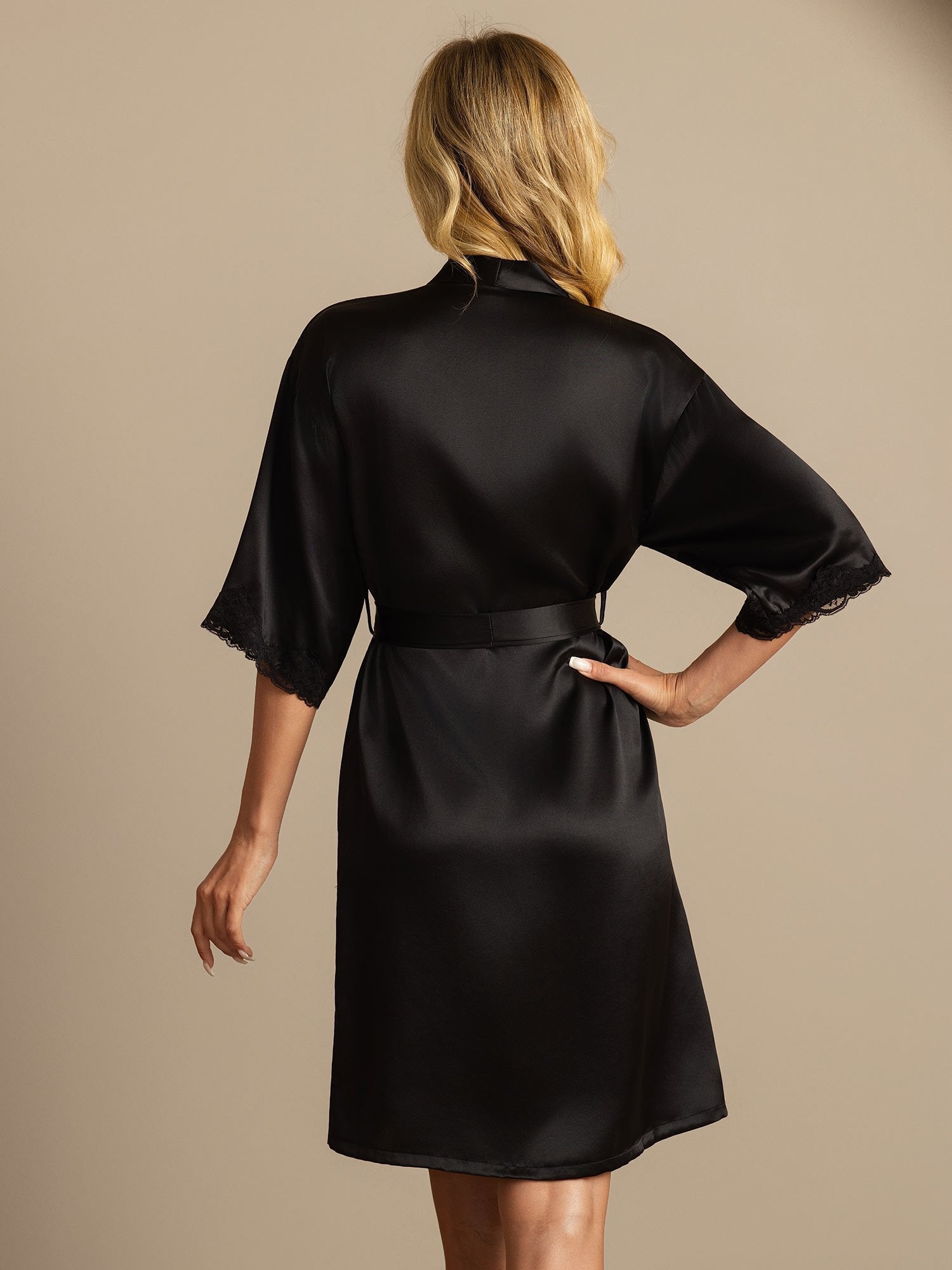 [Black] SilkSilky-AU Half Sleeve Women's Dressing Gown 002