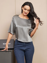 [Dark Gray] SilkSilky-AU Half Sleeve Scoop Neck Women's T-Shirt 003