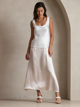 [White] SilkSilky-AU 19Momme Stretch Silk Charmeuse Sleeveless Scoop Neck Camisole 006