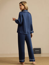 [Dark Blue] SilkSilky-AU Long Sleeve Notch Collar Women's Pyjamas 002