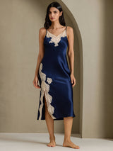 [Dark Blue] SilkSilky-AU Sleeveless V Neck Nightgown 008